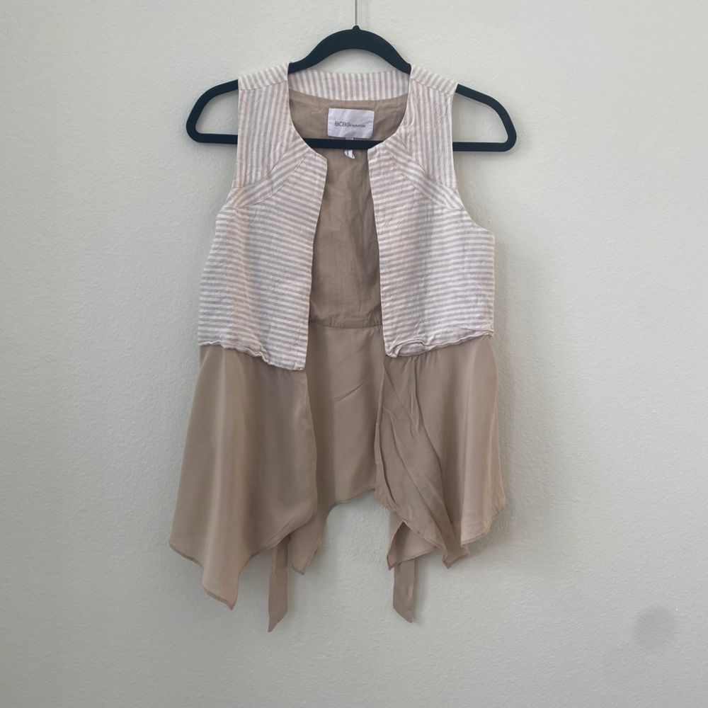 BCBGeneration Cream Pinstripe Open Front Vest in Women size Small